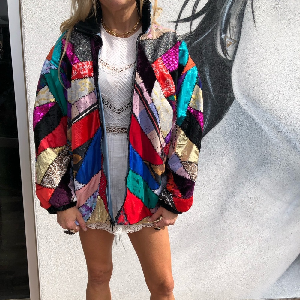 Vintage Patchwork Quilt Coat Patchwork Bomber Jac… - image 3